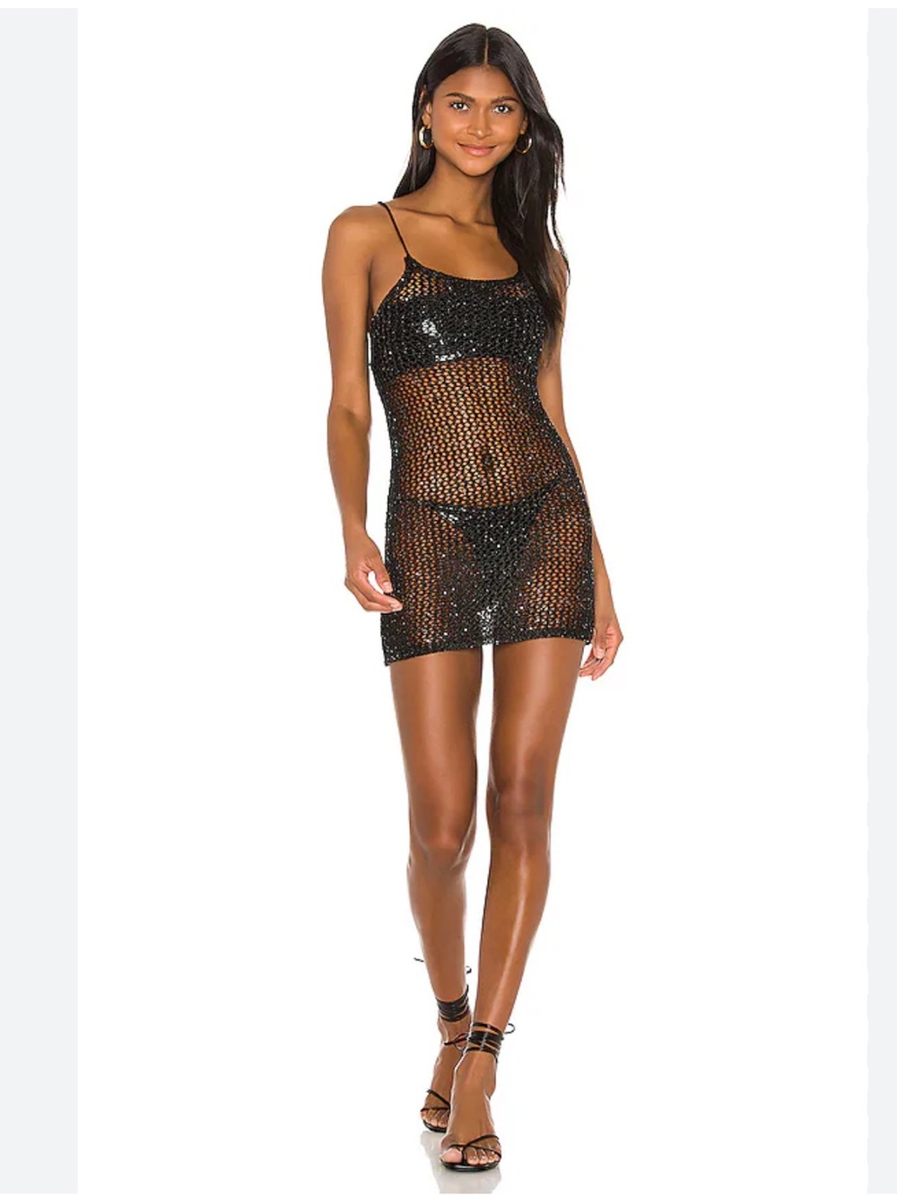 Superdown Blakey Black Sequin Crochet Mesh Slip Dress. XS. Nightclub. Coverup
